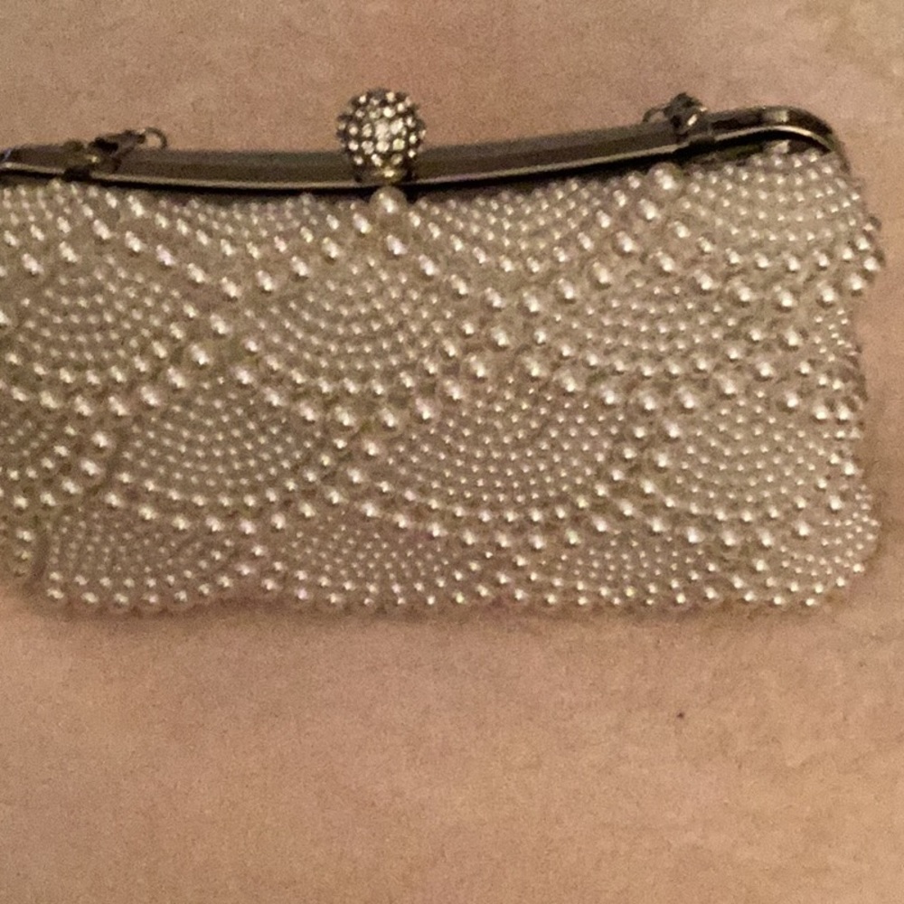 Beautiful white pearl evening bag with shoulder strap